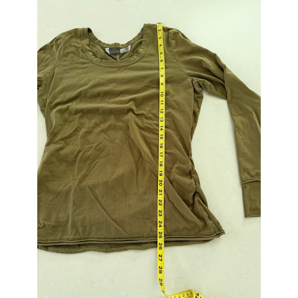 Athleta Organic Cotton Ruched Long Sleeve Top Olive Green XL 869159 - Picture 5 of 8